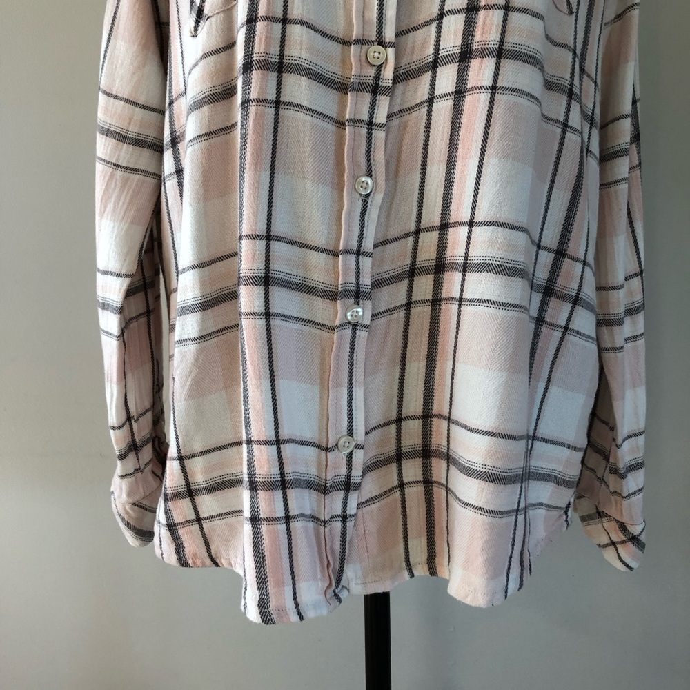 Women’s Maison Coupé Pink Plaid Button down Open back Flannel Shirt size L - Picture 2 of 9